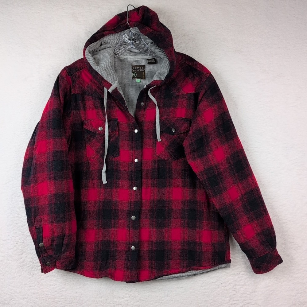 Roper Thermal Lined Flannel Jacket Women's Large Red Black Plaid Cotton‎